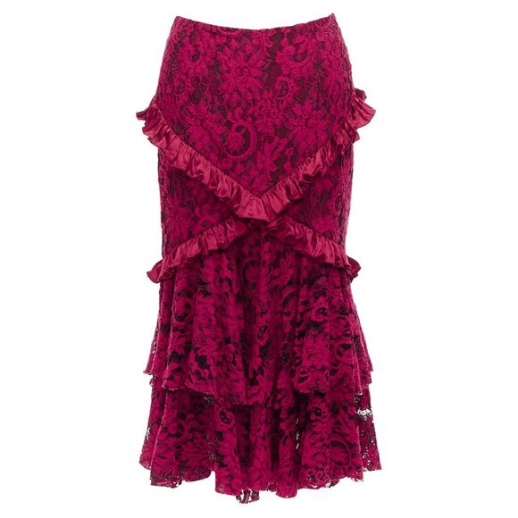 Romance Was Born Cotton Silk Blend Floral Lace Bias Ruffle Midi Skirt - Picture 1 of 6